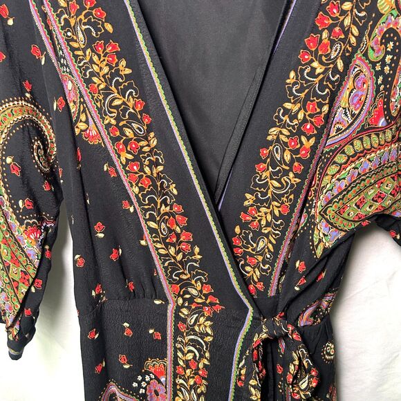 Zara Black Paisley Half-Wrap Festival Dress w/ Fringe Small - Picture 5 of 10